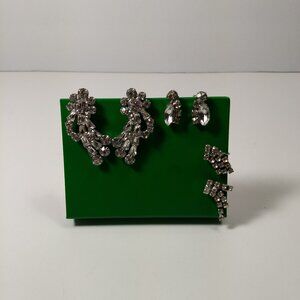 Clip On Earring Lot 3 Pairs Rhinestone Sparkle Wedding Bridal Party Glam Variety